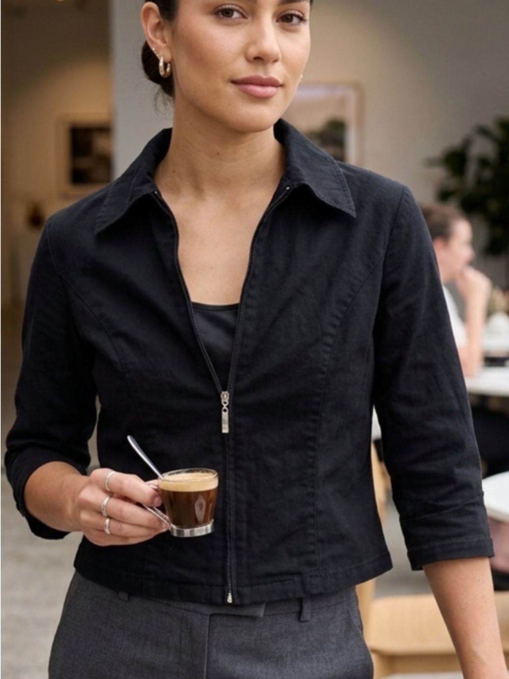 Women's Black Zip-Front Jacket - Sleek Lightweight Coat